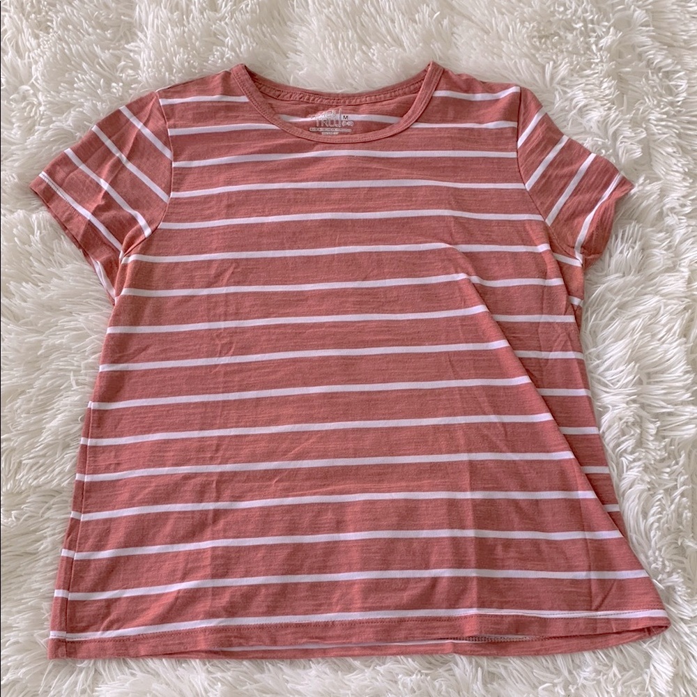 Time and Tru Red and White Striped Short Sleeve Tee